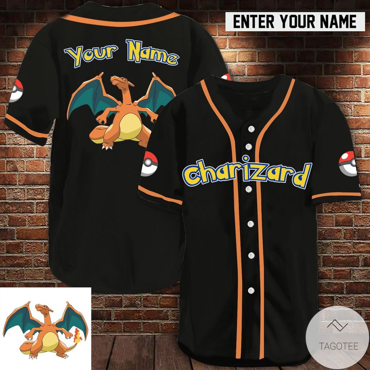 Personalized Pokemon Charizard Baseball Jersey Personalized Pokemon Charizard Baseball Jersey