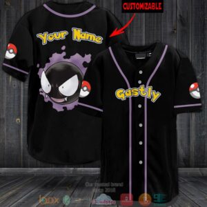 Personalized Pokemon Gastly Black Baseball Jersey