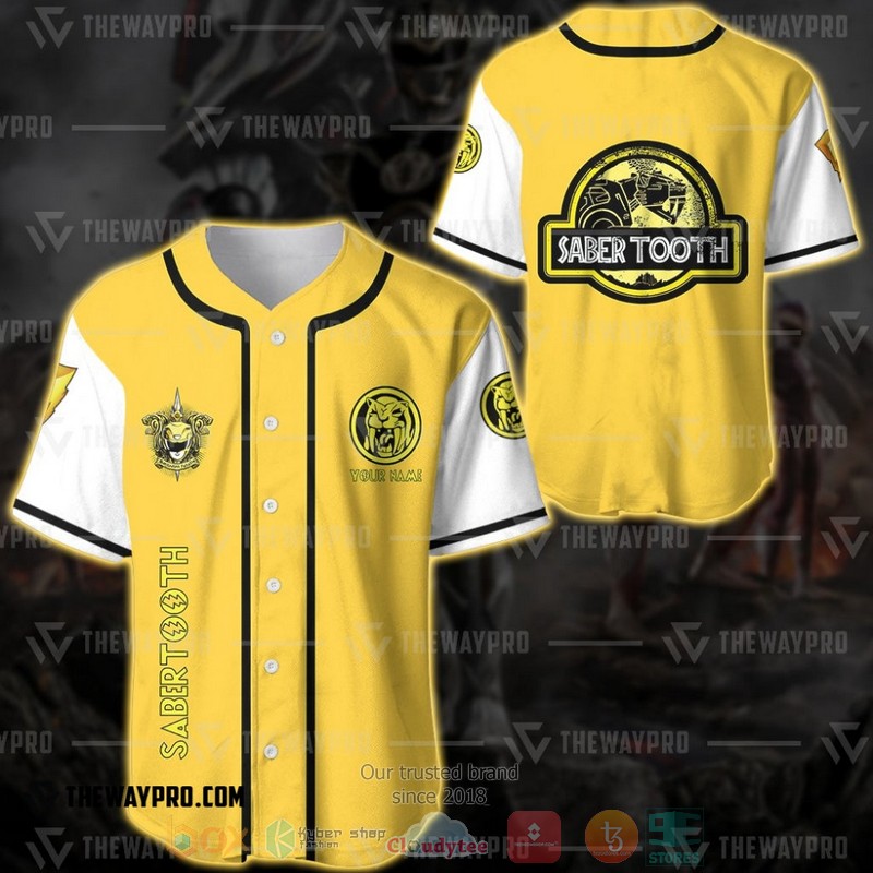 Personalized Power Rangers Mighty Morphin Saber Tooth Custom Baseball Jersey Personalized Power Rangers Mighty Morphin Saber Tooth Custom Baseball Jersey