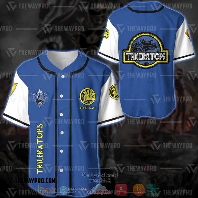 Personalized Power Rangers Mighty Morphin Triceratops Custom Baseball Jersey Personalized Power Rangers Mighty Morphin Triceratops Custom Baseball Jersey