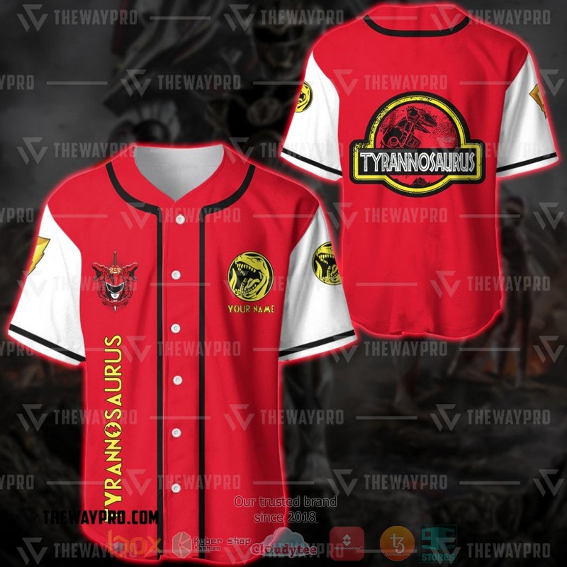 Personalized Power Rangers Mighty Morphin Tyrannosaurus Custom Baseball Jersey Personalized Power Rangers Mighty Morphin Tyrannosaurus Custom Baseball Jersey