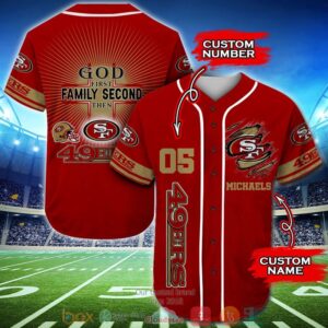 Personalized San Francisco 49Ers Nfl God First Family Second Then Baseball Jersey Shirt