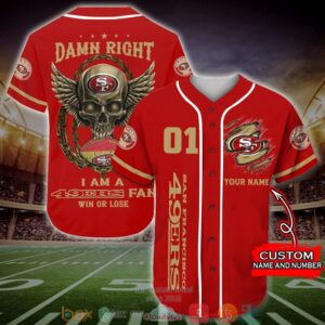 Personalized San Francisco 49Ers Nfl Wings Skull Baseball Jersey Shirt