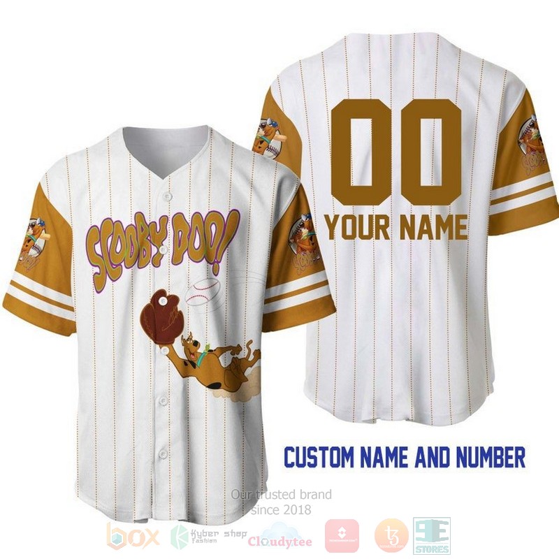 Personalized Scooby Doo Dog All Over Print Pinstripe White Baseball Jersey Personalized Scooby Doo Dog All Over Print Pinstripe White Baseball Jersey