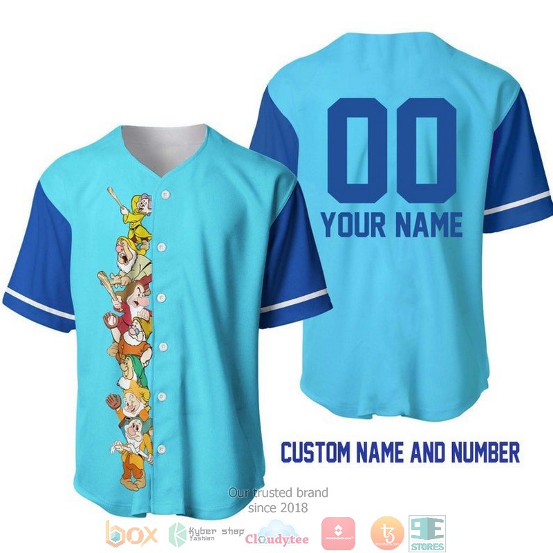 Personalized Seven Dwarfs Snow White Blue Baseball Jersey Personalized Seven Dwarfs Snow White Blue Baseball Jersey