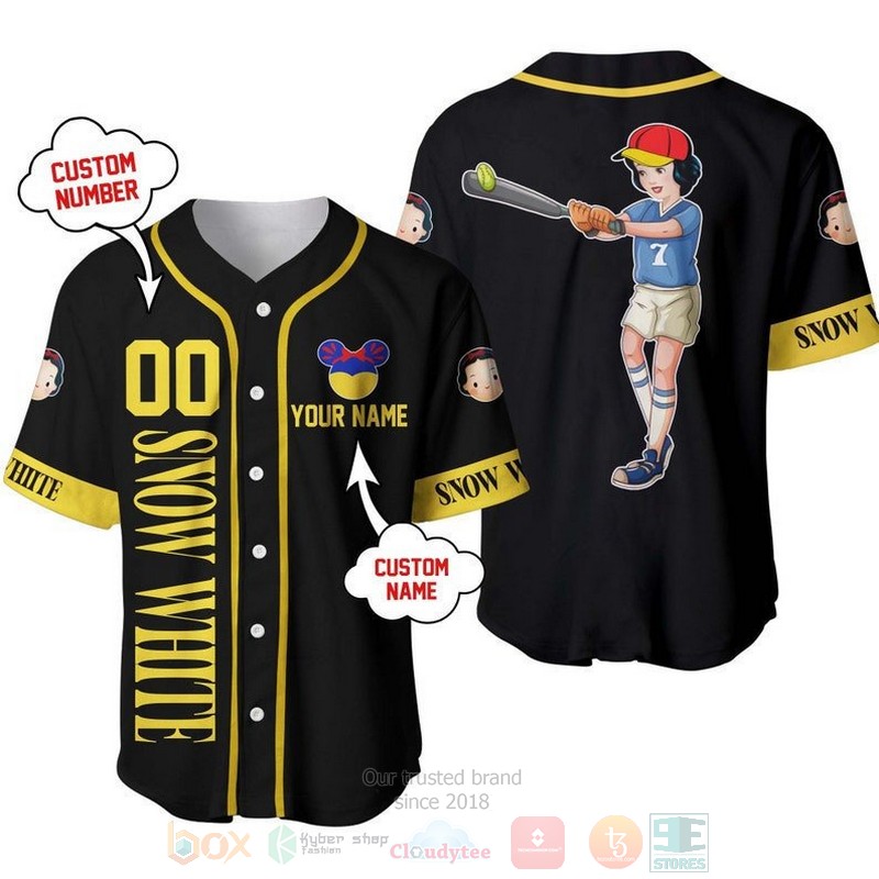 Personalized Snow White Princess Playing Baseball All Over Print Black Baseball Jersey Personalized Snow White Princess Playing Baseball All Over Print Black Baseball Jersey
