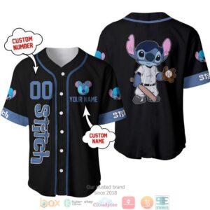 Personalized Stitch Playing Baseball Black Baseball Jersey