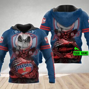 Personalized Sydney Roosters 3D Hoodie Nrl 3D Hoodie Jack Skellington Custom Name 3D All Over Printed Hoodie - ad202d8af770