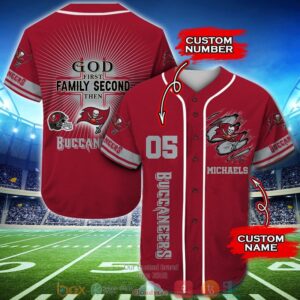 Personalized Tampa Bay Buccaneers Nfl God First Family Second Then Baseball Jersey Shirt