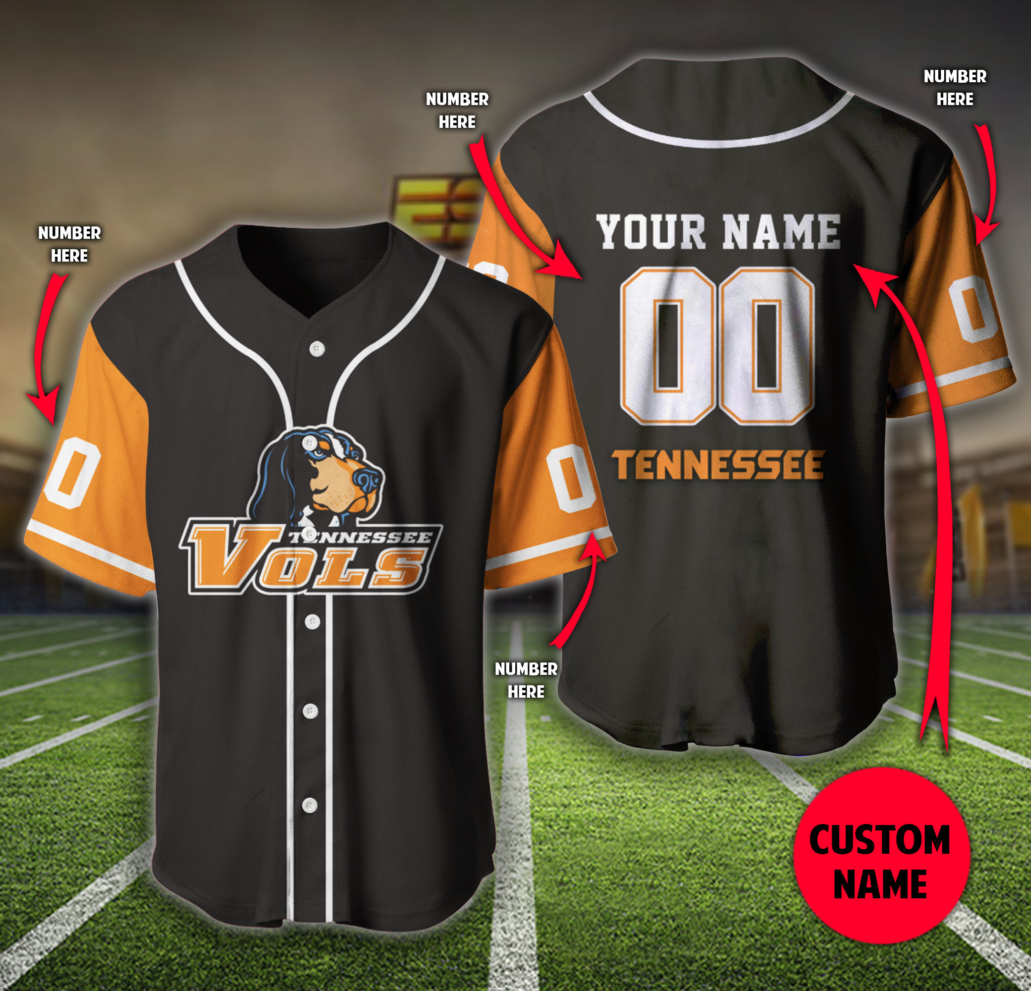 Personalized Tennessee Volunteers Custom Baseball Jersey Personalized Tennessee Volunteers Custom Baseball Jersey