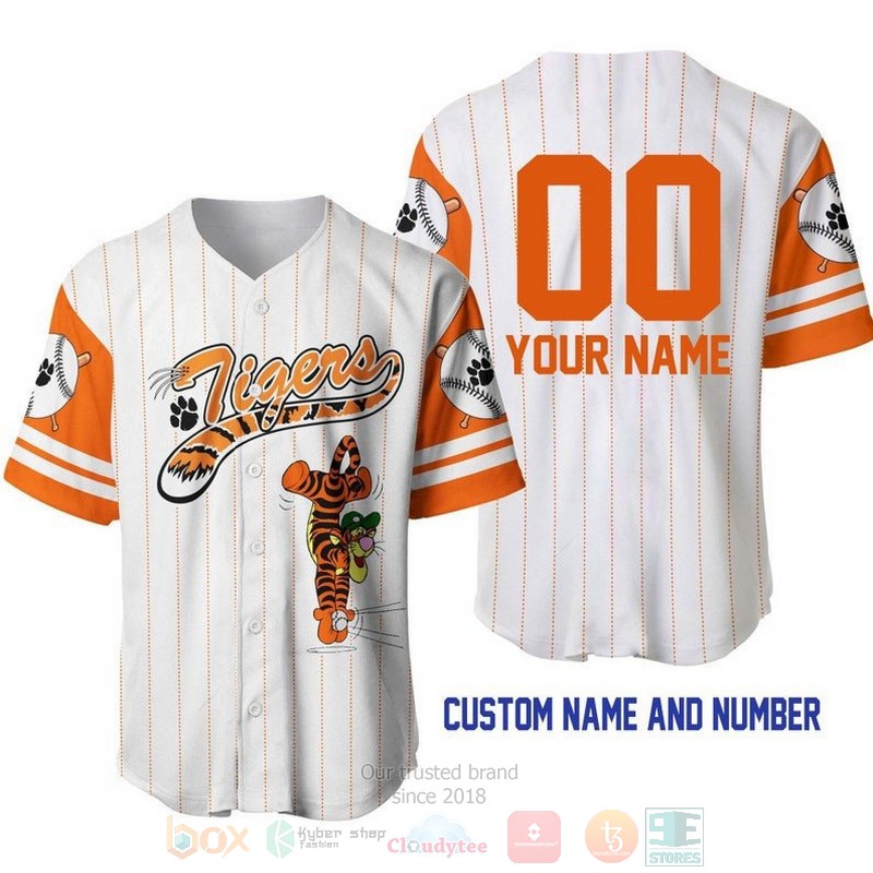 Personalized Tigger Tiger Winnie The Pooh All Over Print Pinstripe White Baseball Jersey Personalized Tigger Tiger Winnie The Pooh All Over Print Pinstripe White Baseball Jersey