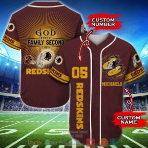 Personalized Washington Redskins Nfl God First Family Second Then Baseball Jersey Shirt