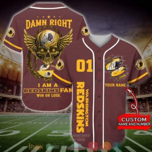 Personalized Washington Redskins Nfl Wings Skull Baseball Jersey Shirt