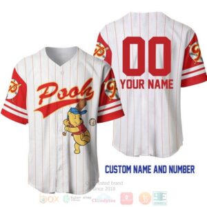 Personalized Winnie The Pooh All Over Print Pinstripe White Baseball Jersey