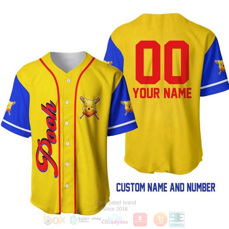 Personalized Winnie The Pooh All Over Print Yellow Baseball Jersey Personalized Winnie The Pooh All Over Print Yellow Baseball Jersey