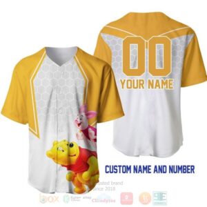 Personalized Winnie The Pooh Piglet Honey Pattern All Over Print White Baseball Jersey