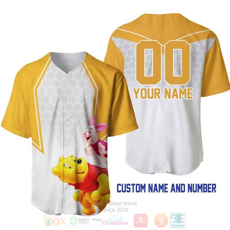 Personalized Winnie The Pooh Piglet Honey Pattern All Over Print White Baseball Jersey Personalized Winnie The Pooh Piglet Honey Pattern All Over Print White Baseball Jersey
