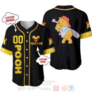 Personalized Winnie The Pooh Playing Baseball All Over Print Black Baseball Jersey