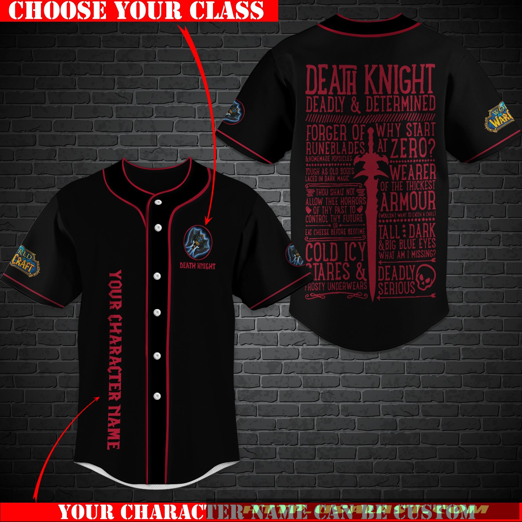 Personalized World Of Warcraft Death Knight Class Baseball Jersey Shirt Personalized World Of Warcraft Death Knight Class Baseball Jersey Shirt