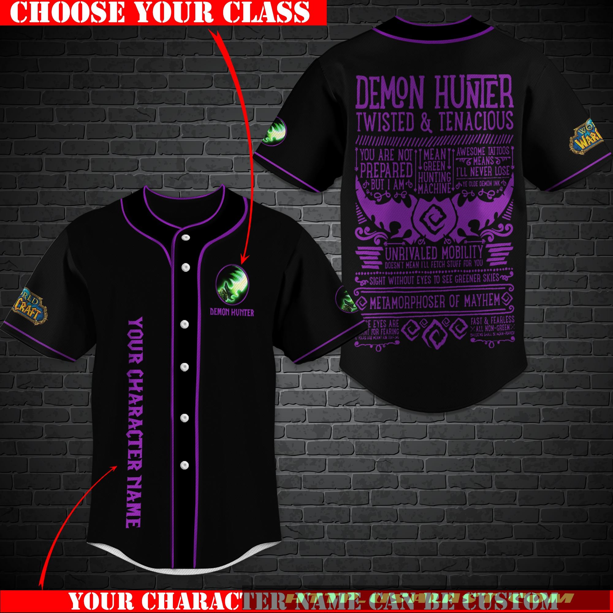 Personalized World Of Warcraft Demon Hunter Class Baseball Jersey Shirt Personalized World Of Warcraft Demon Hunter Class Baseball Jersey Shirt