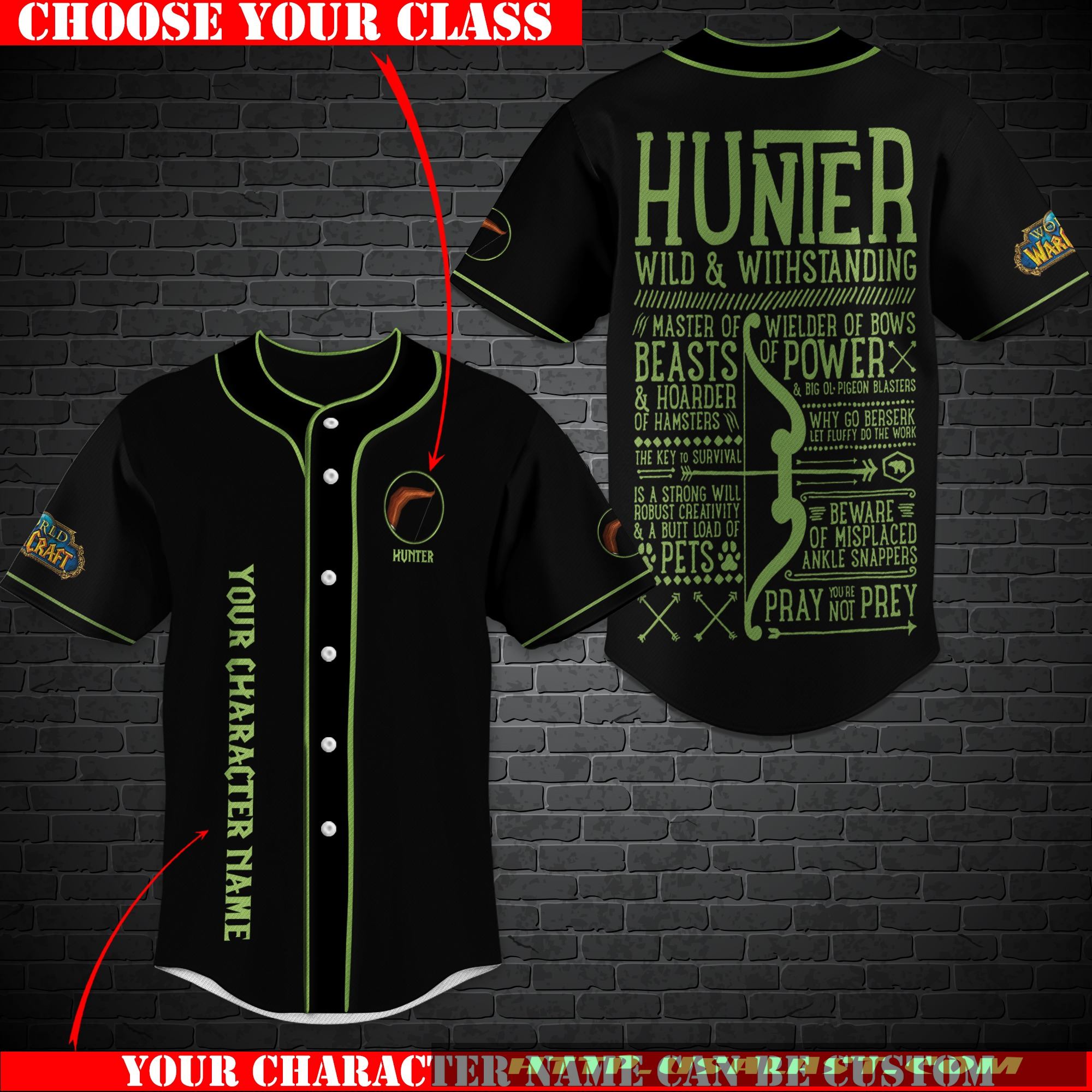 Personalized World Of Warcraft Hunter Class Baseball Jersey Shirt Personalized World Of Warcraft Hunter Class Baseball Jersey Shirt