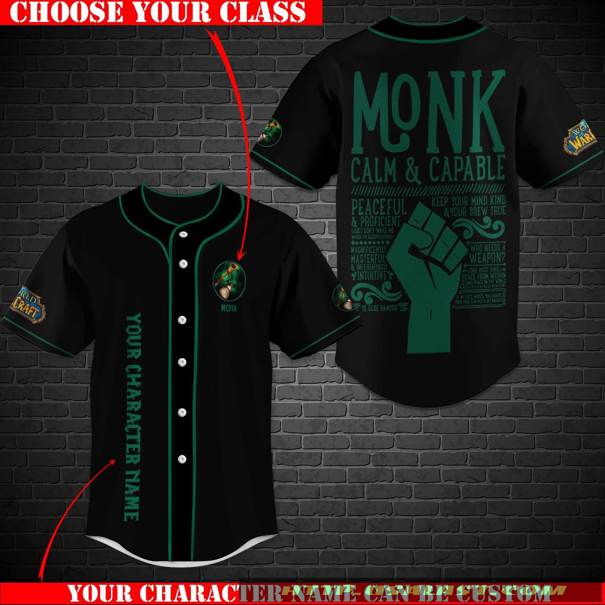 Personalized World Of Warcraft Monk Class Baseball Jersey Shirt Personalized World Of Warcraft Monk Class Baseball Jersey Shirt