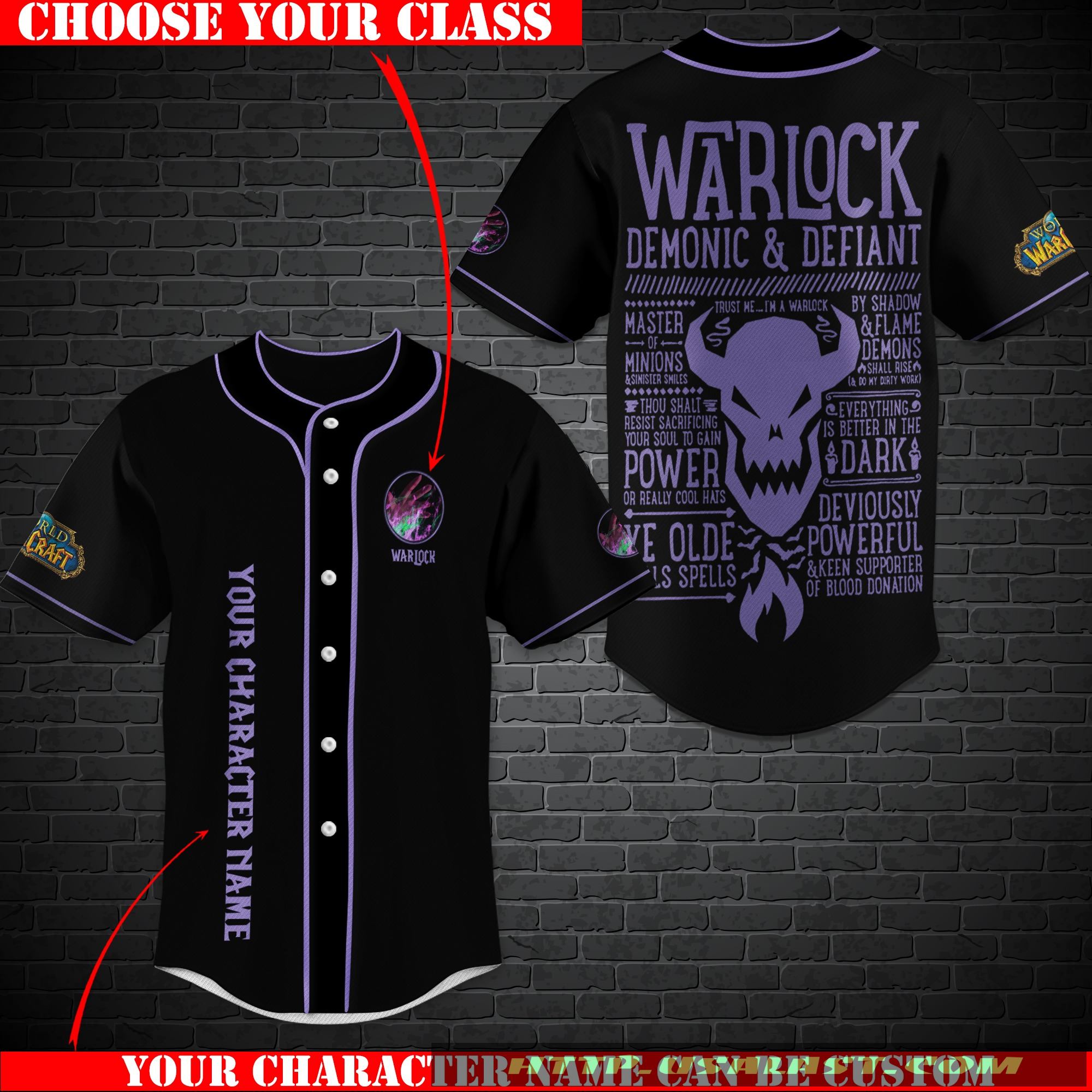 Personalized World Of Warcraft Warlock Class Baseball Jersey Shirt Personalized World Of Warcraft Warlock Class Baseball Jersey Shirt