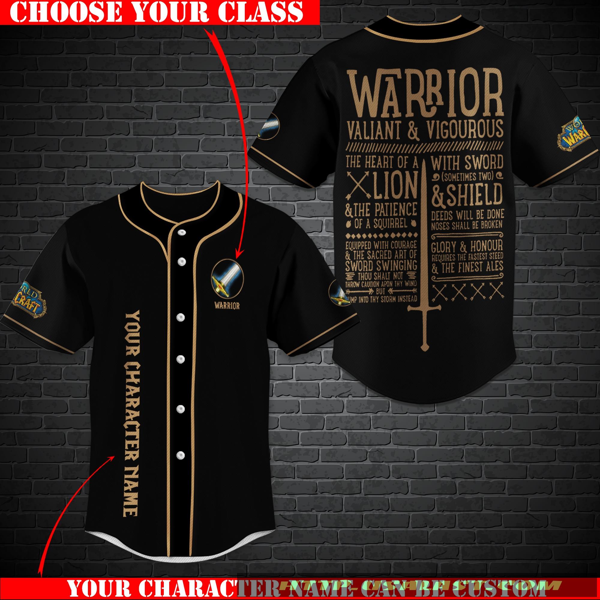 Personalized World Of Warcraft Warrior Class Baseball Jersey Shirt Personalized World Of Warcraft Warrior Class Baseball Jersey Shirt