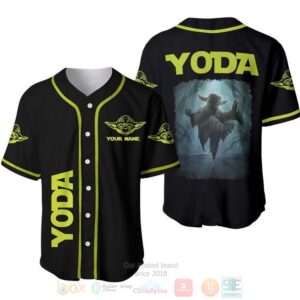 Personalized Yoda Star Wars Floating All Over Print Black Baseball Jersey