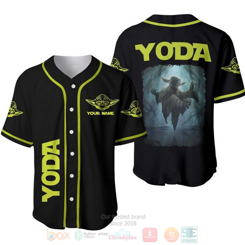 Personalized Yoda Star Wars Floating All Over Print Black Baseball Jersey Personalized Yoda Star Wars Floating All Over Print Black Baseball Jersey