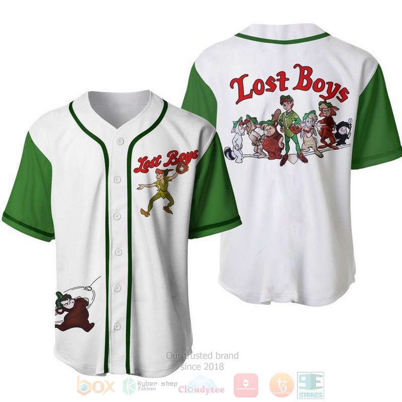 Peter Pan Lost Boys All Over Print White Baseball Jersey Peter Pan Lost Boys All Over Print White Baseball Jersey