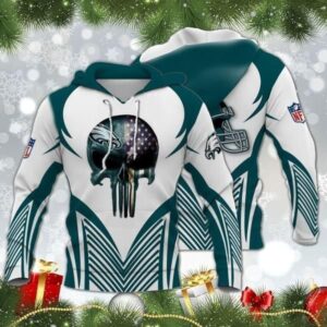 Philadelphia Eagles Skull American Flag Zip 3D Hoodie All Over Print - e63487180580