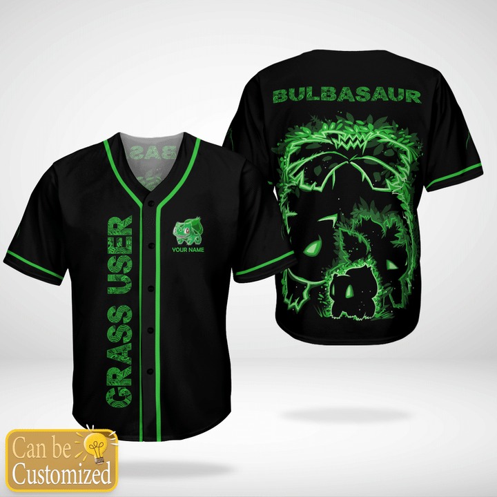 Pokemon Bulbasaur Grass User Custom Name Baseball Jersey Pokemon Bulbasaur Grass User Custom Name Baseball Jersey
