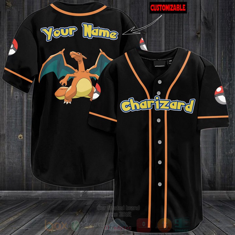 Pokemon Charizard Personalized Baseball Jersey Pokemon Charizard Personalized Baseball Jersey