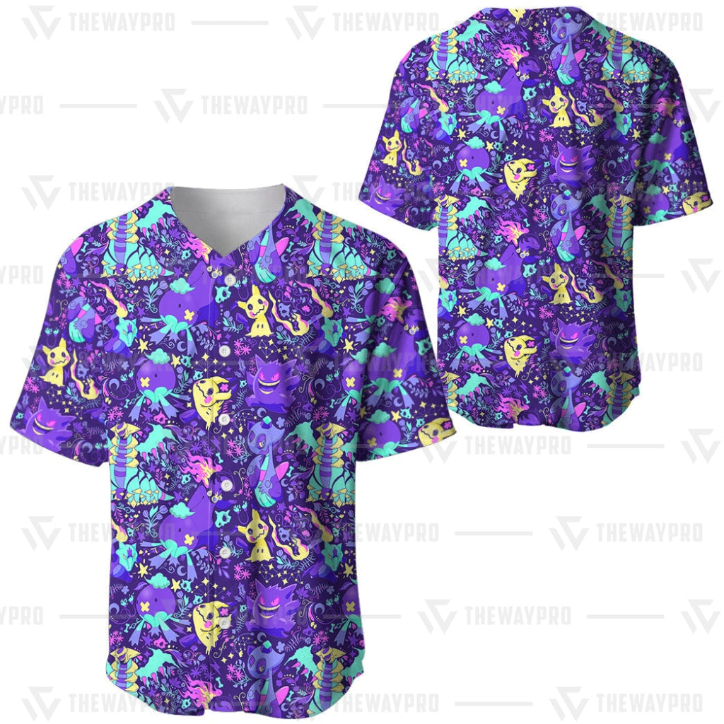 Pokemon Ghost Seamless Pattern Baseball Jersey Pokemon Ghost Seamless Pattern Baseball Jersey
