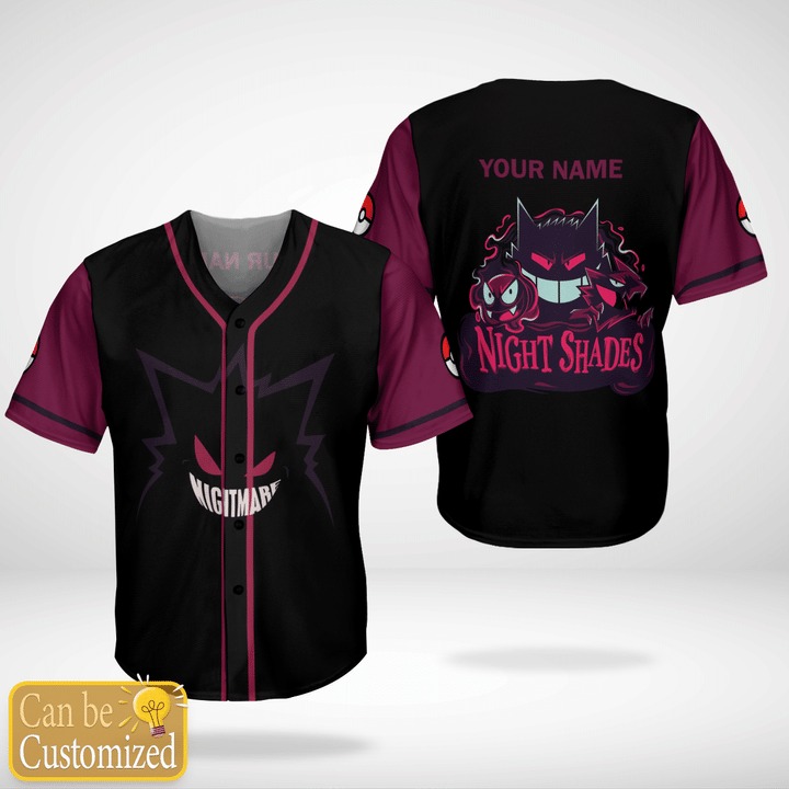 Pokemon Haunter Night Shades Custom Name Baseball Jersey Pokemon Haunter Night Shades Custom Name Baseball Jersey