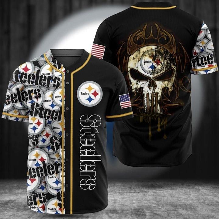 Punisher Skull Pittburgh Steelers Baseball Jersey Shirt Punisher Skull Pittburgh Steelers Baseball Jersey Shirt