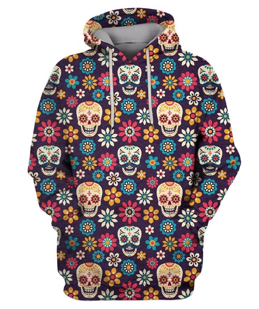SUGAR SKULLS AND FLOWERS ON DARK 3D Hoodie For Men For Women All Over Printed Hoodie - 424067cb376e SUGAR SKULLS AND FLOWERS ON DARK 3D Hoodie For Men For Women All Over Printed Hoodie - 424067cb376e