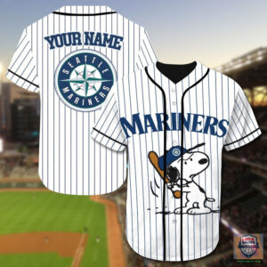 Seattle Mariners Snoopy Custom Name Baseball Jersey