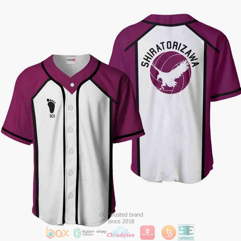 Shiratorizawa Haikyuu White Purple Baseball Jersey Shirt Shiratorizawa Haikyuu White Purple Baseball Jersey Shirt