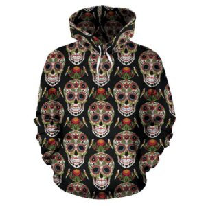 Skeleton Floral Rose Sugar Skull Girly Pattern Print All Over Graphic 3D Hoodie For Men Women All Over 3D Printed Hoodie - 6be58fd6dc68