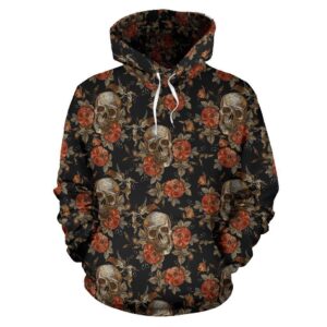 Skeleton Sugar Skull Girly Floral Rose Pattern Print All Over Graphic 3D Hoodie For Men Women All Over 3D Printed Hoodie - 6b8ef17b3f19