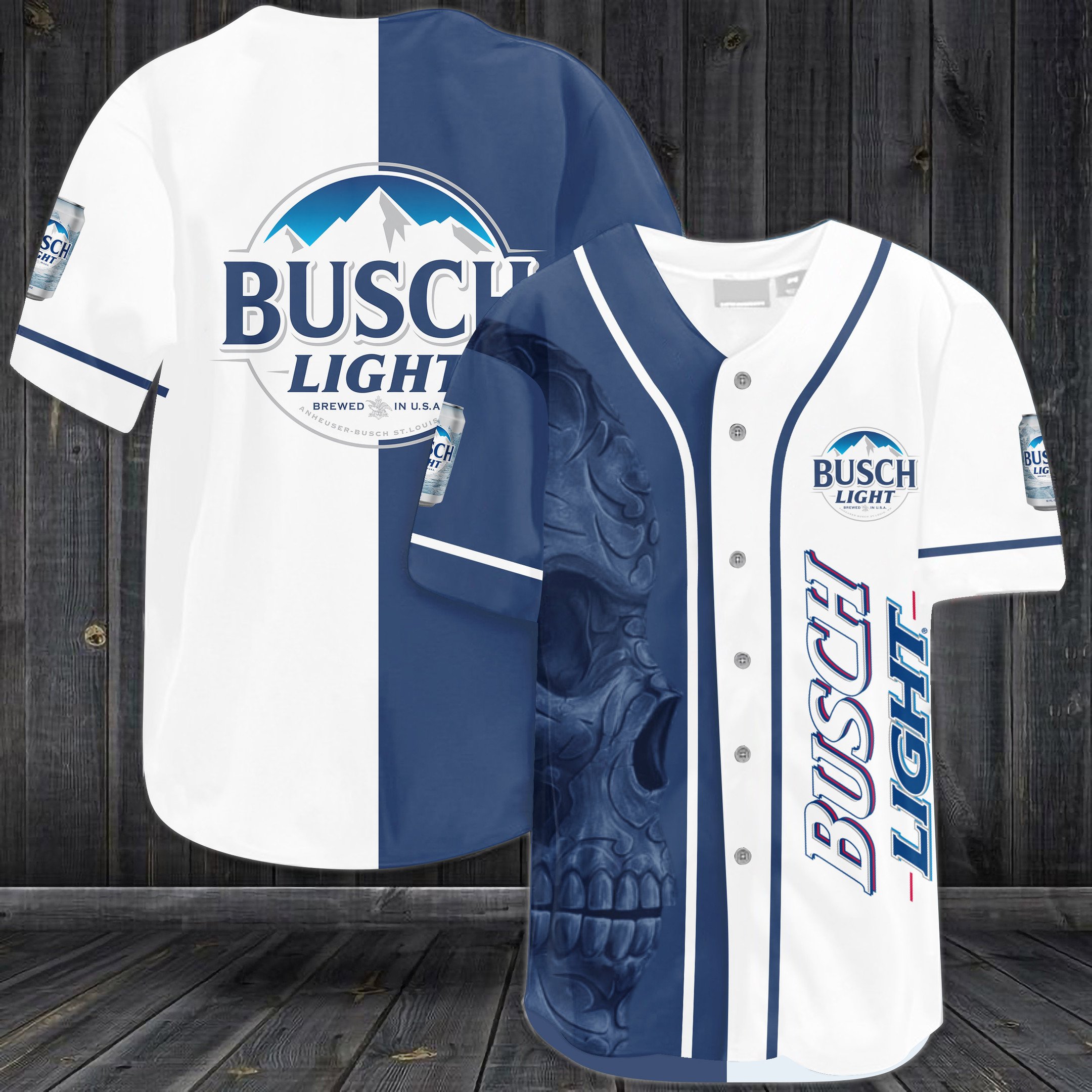 Skull Busch Light Baseball Jersey Skull Busch Light Baseball Jersey