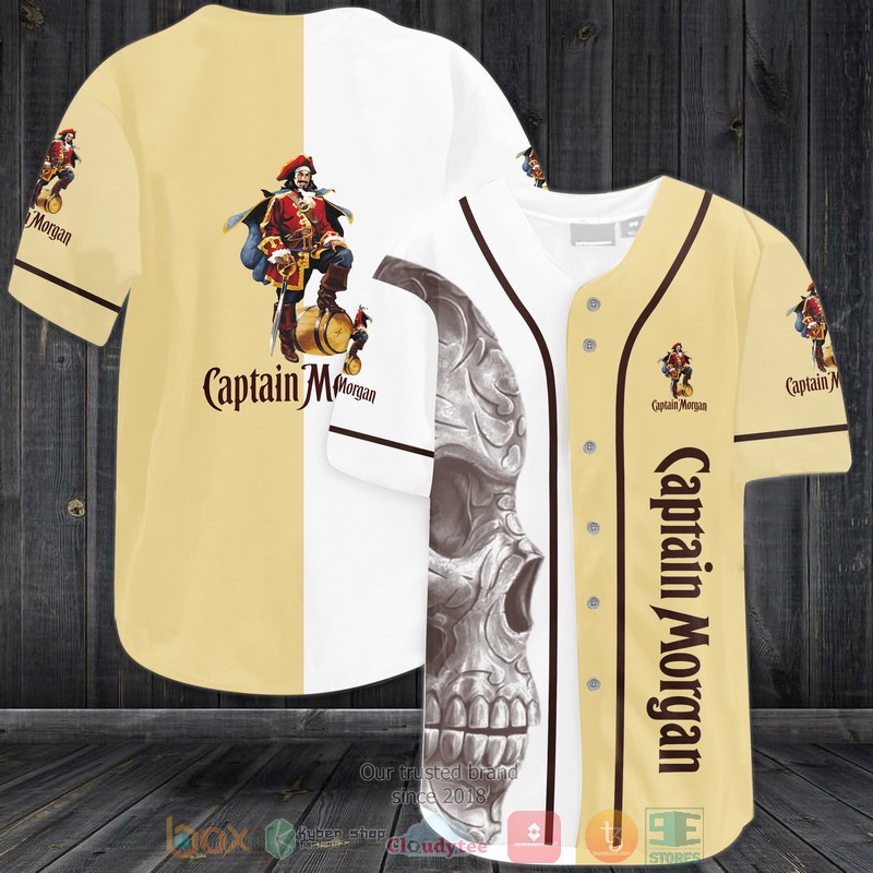 Skull Captain Morgan Rum White Cream Baseball Jersey Skull Captain Morgan Rum White Cream Baseball Jersey