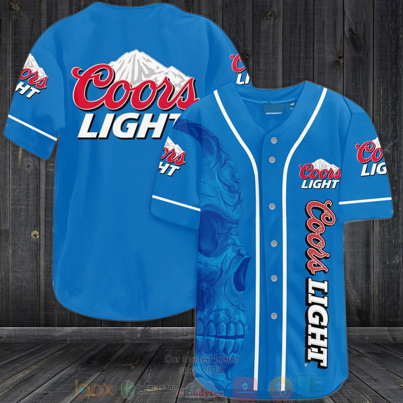 Skull Coors Light Blue Baseball Jersey Skull Coors Light Blue Baseball Jersey