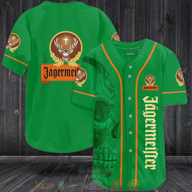 Skull Jagermeister Green Baseball Jersey Skull Jagermeister Green Baseball Jersey