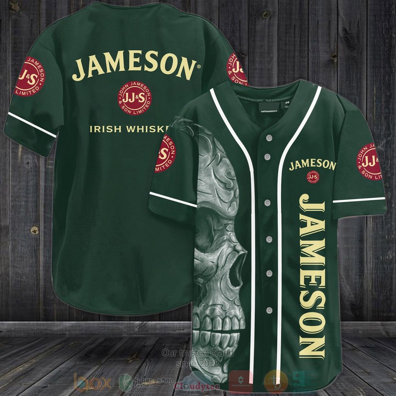 Skull Jameson Irish Whisky Green Baseball Jersey Skull Jameson Irish Whisky Green Baseball Jersey