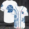 Skull Pabst Blue Ribbon Beer White Blue Baseball Jersey