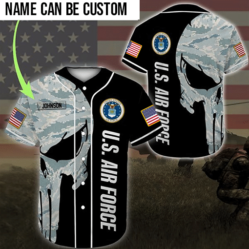 Skull Us Airforce Custom Personalized Name Baseball Jersey Skull Us Airforce Custom Personalized Name Baseball Jersey