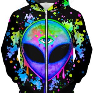 Splatter Alien Unisex Zip-Up 3D Hoodie For Men Women All Over 3D Printed Hoodie - e3e95460b501